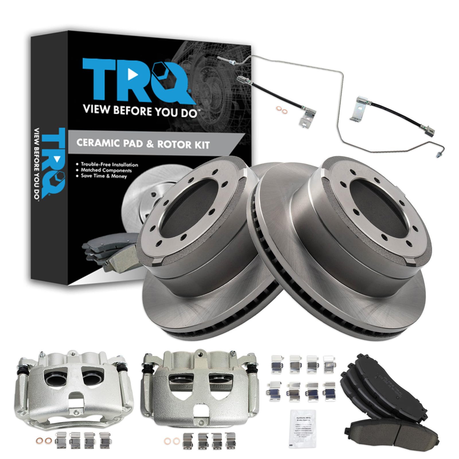 TRQ Brake Pad &amp; Rotor Kit Ceramic Compatible with 2017-2019 Ford F-350 Super Duty