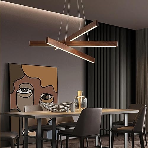 Miniatura 8 de Lámpara colgante lineal de 3 luces, lámpara para comedor, lámparas de araña LED modernas para sala de estar, lámpara de techo de madera regulable,