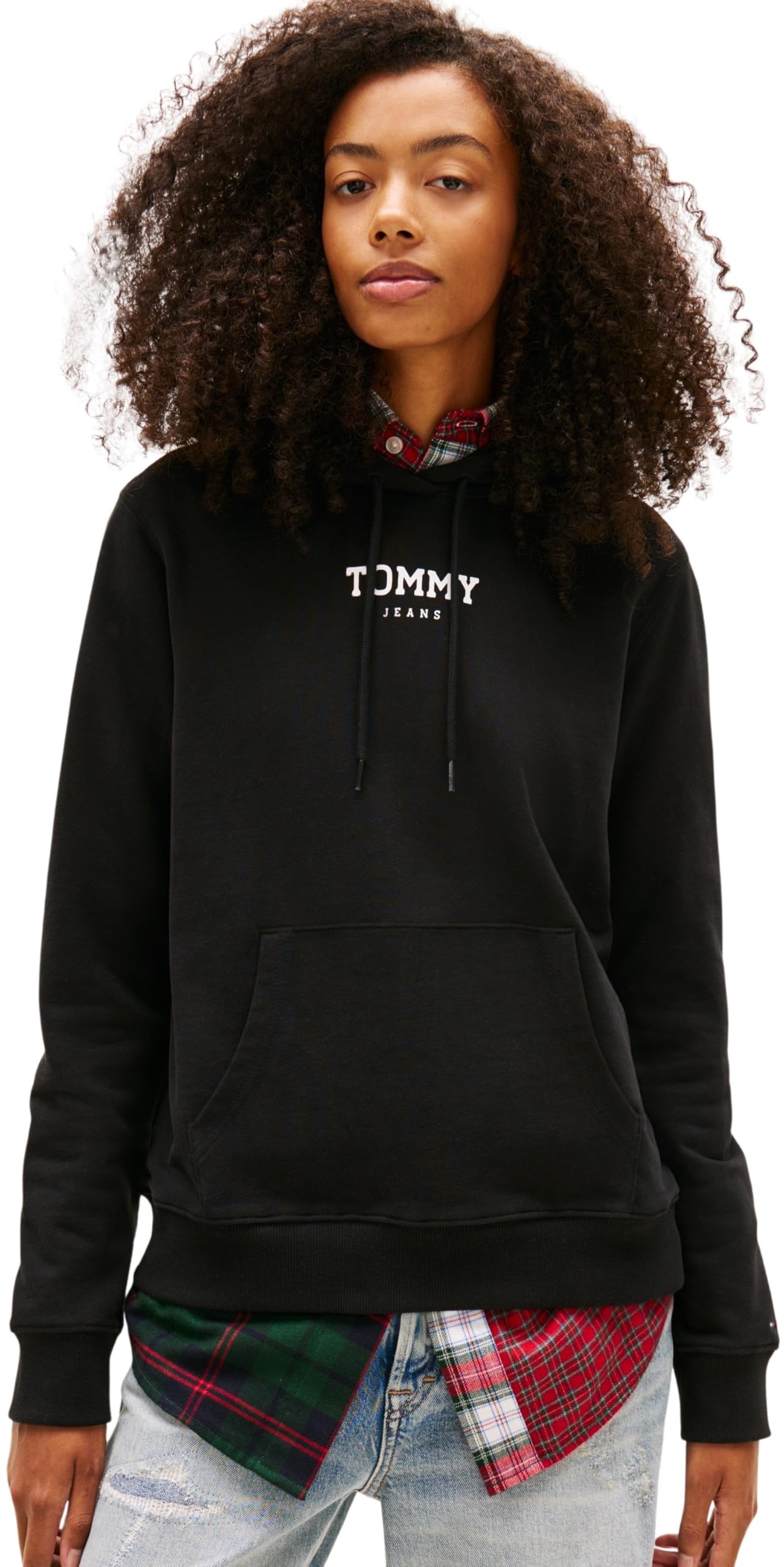 Tommy Jeans Women's Tjw Reg Ess Logo 2 Hoodie Ext Dw0Dw21921 Pullover, Black (Black), S