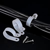 Vista 2 de Hicarer Paquete de 50 abrazaderas de cable tipo R, clips de sujeción de cable de montaje de tornillo de nailon con 50 tornillos para gestión