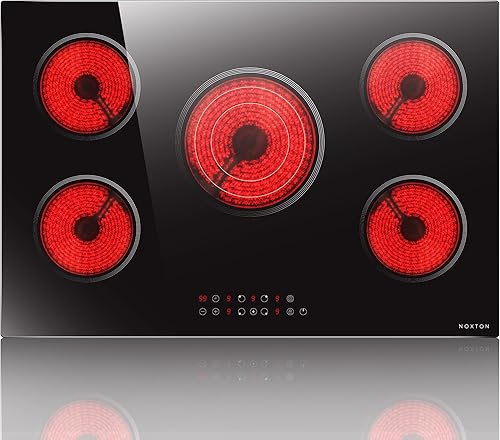 Noxton Estufa eléctrica de 30 pulgadas, estufa eléctrica de 5 quemadores, placa de cerámica de 30 pulgadas, triple anillo, pausa, temporizador,