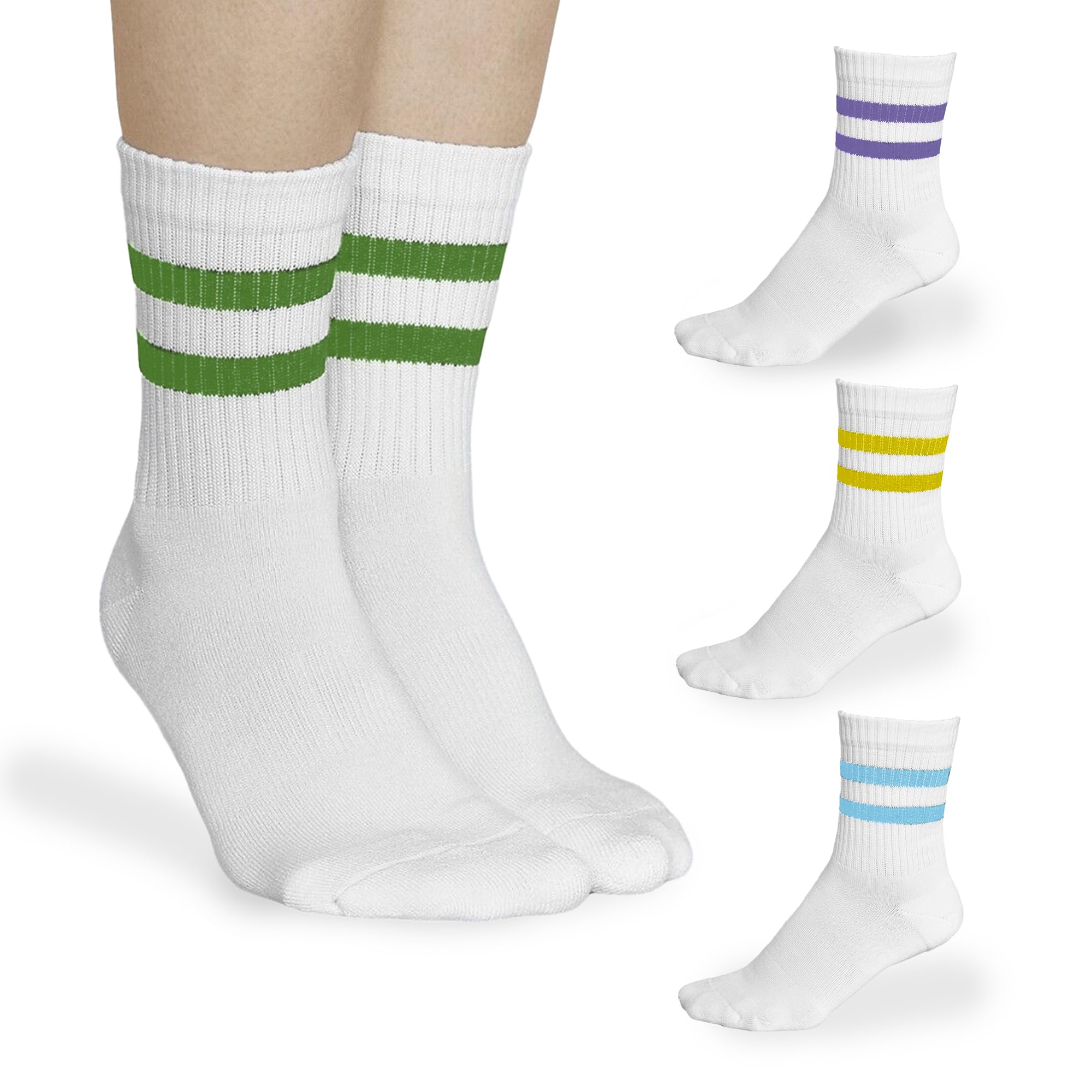 Socks4fun 4 Pares Calcetines Deporte Bambú Rayas de Colores – Tacto Suave y Elásticos – Antibacterianos Traspirables - Moda Casual Divertida para Hombre y Mujer