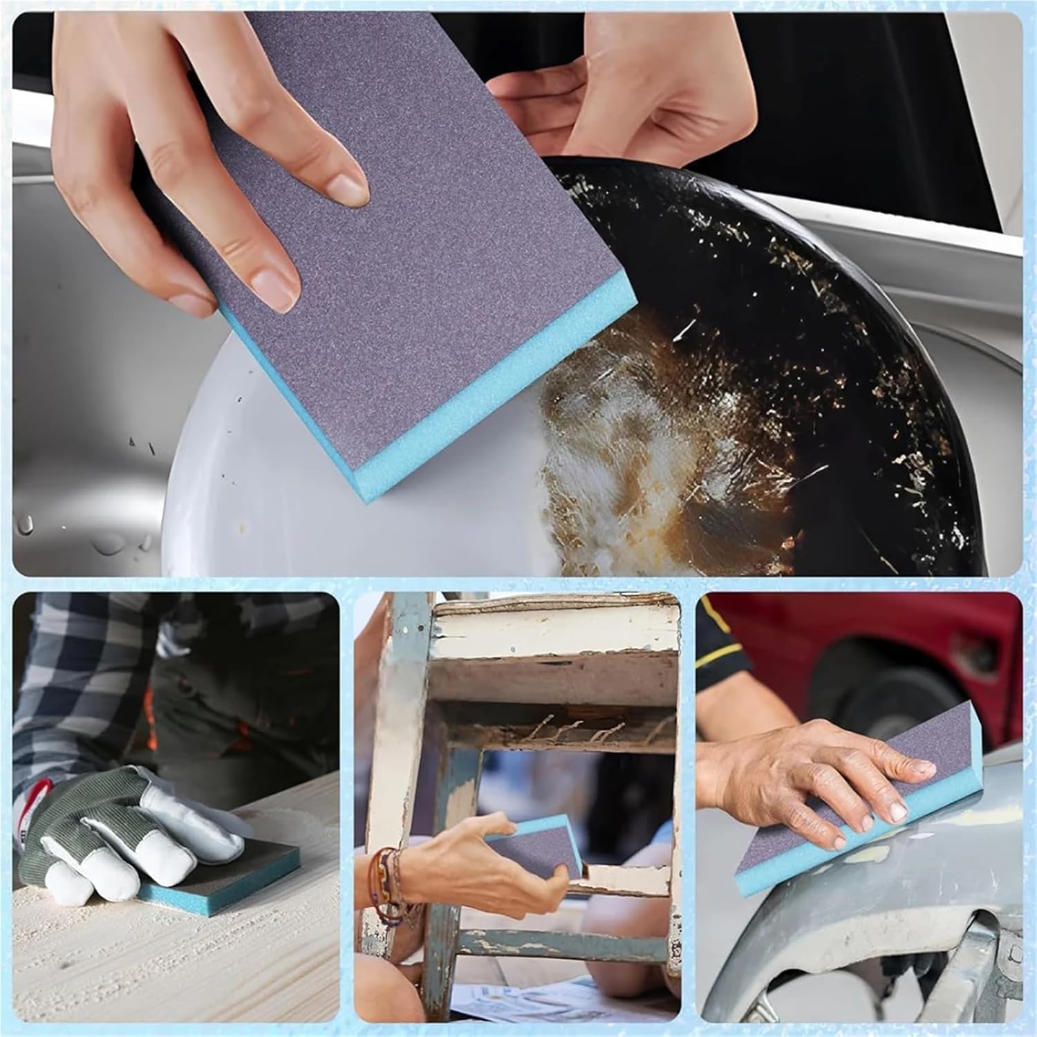 Sanding Sponge Blocks, 6/4/3PCS Sanding Sponges 60-800 Grit Wet Dry Multi-Surface Polishing(60+80+100+180+240+320 Grits)