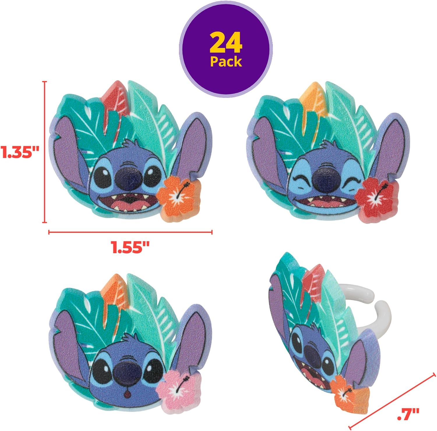 DecoPac Disney's Stitch 'Ohana Cupcake Rings, 24 Lilo & Stitch Cupcake Decorations For Birthday Parties & Celebrations, Food Safe Cake Toppers – 24 Pack