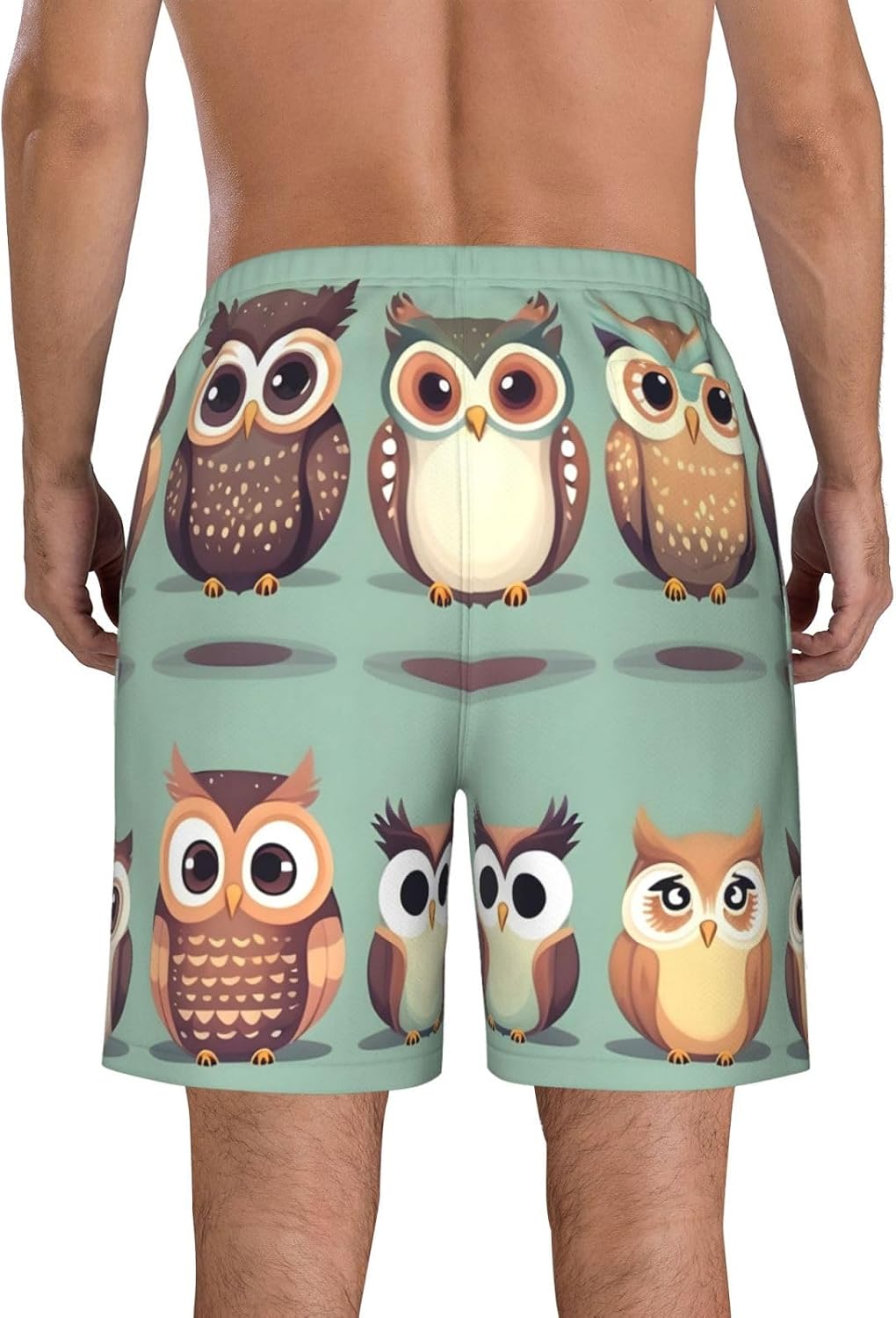 Cartoon Owls Cute Print Men's Swim Trunks Quick Dry Beach Shorts with Pockets Lining Swimwear Bathing Shorts