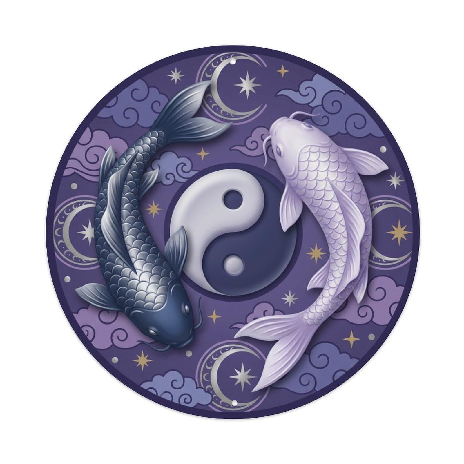 Metal Tin Sign Tai Chi Koi Fish Lunar Moonlight