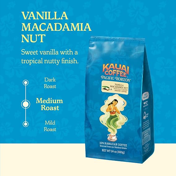 Kauai Coffee Ground Coffee - Vanilla Macadamia Nut, 24 oz Bag