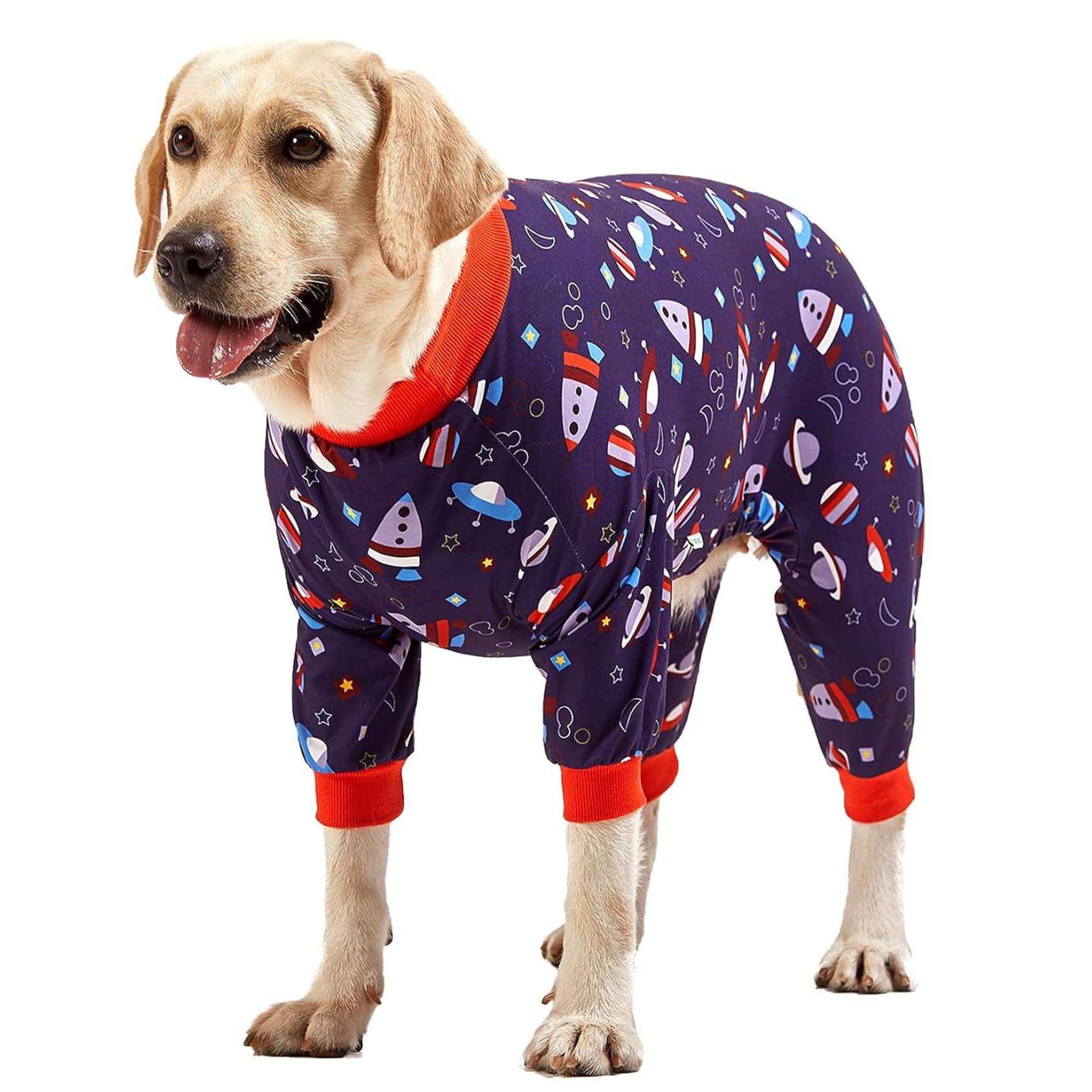 LovinPet Pullover Pitbull Pajama - Lightweight Dog Pjs, Full Coverage, Spacecraft Navy Print, Large Breed /2XL