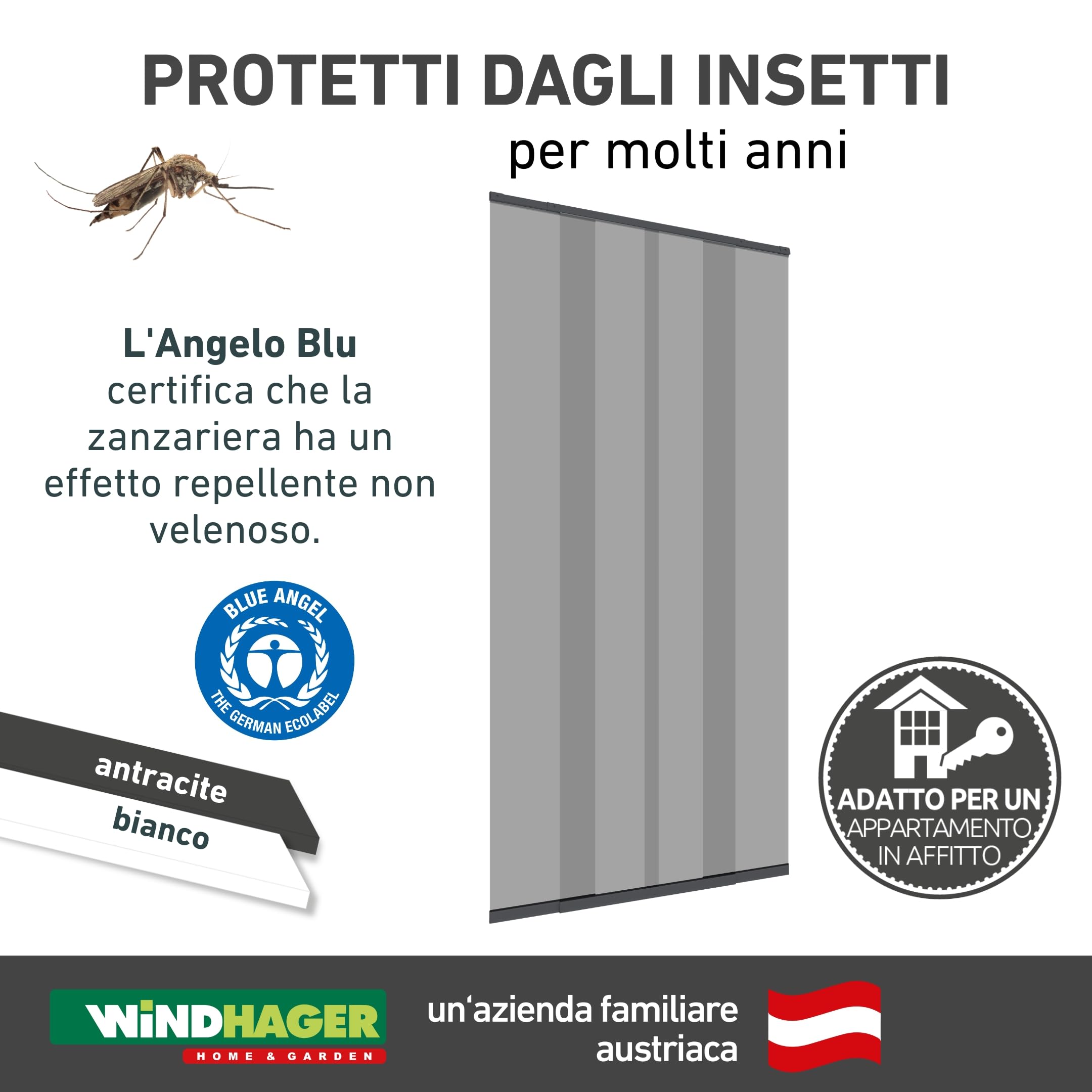 Windhager zanzariera Tenda Porta con lamelle telescopiche 120 cm, Antracite, 04302