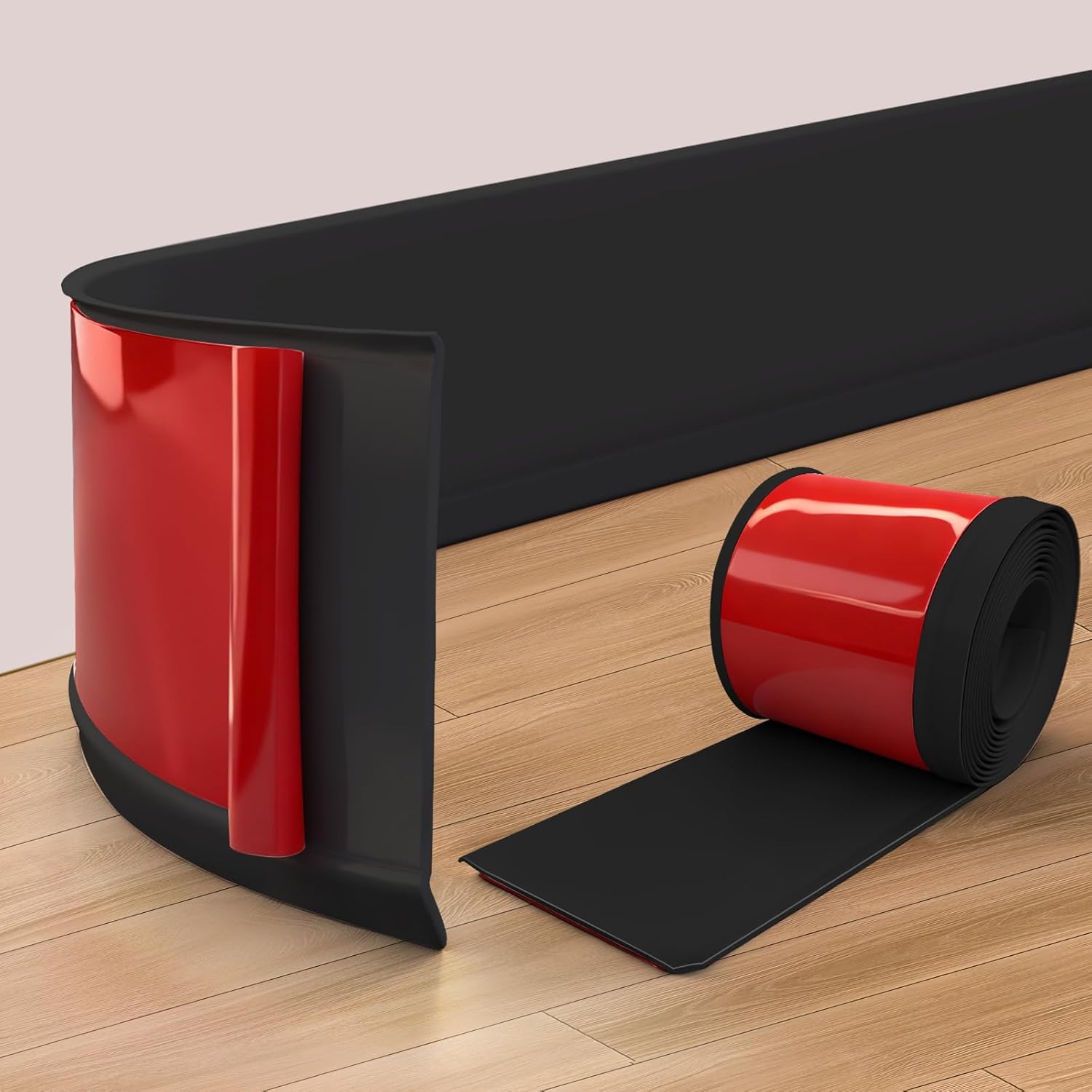 Vinyl Wall Base, 4 Inch(W) x 20 Feet(L) Flexible Baseboard Molding Trim, Self Adhesive Rubber Wall Base. (Black)