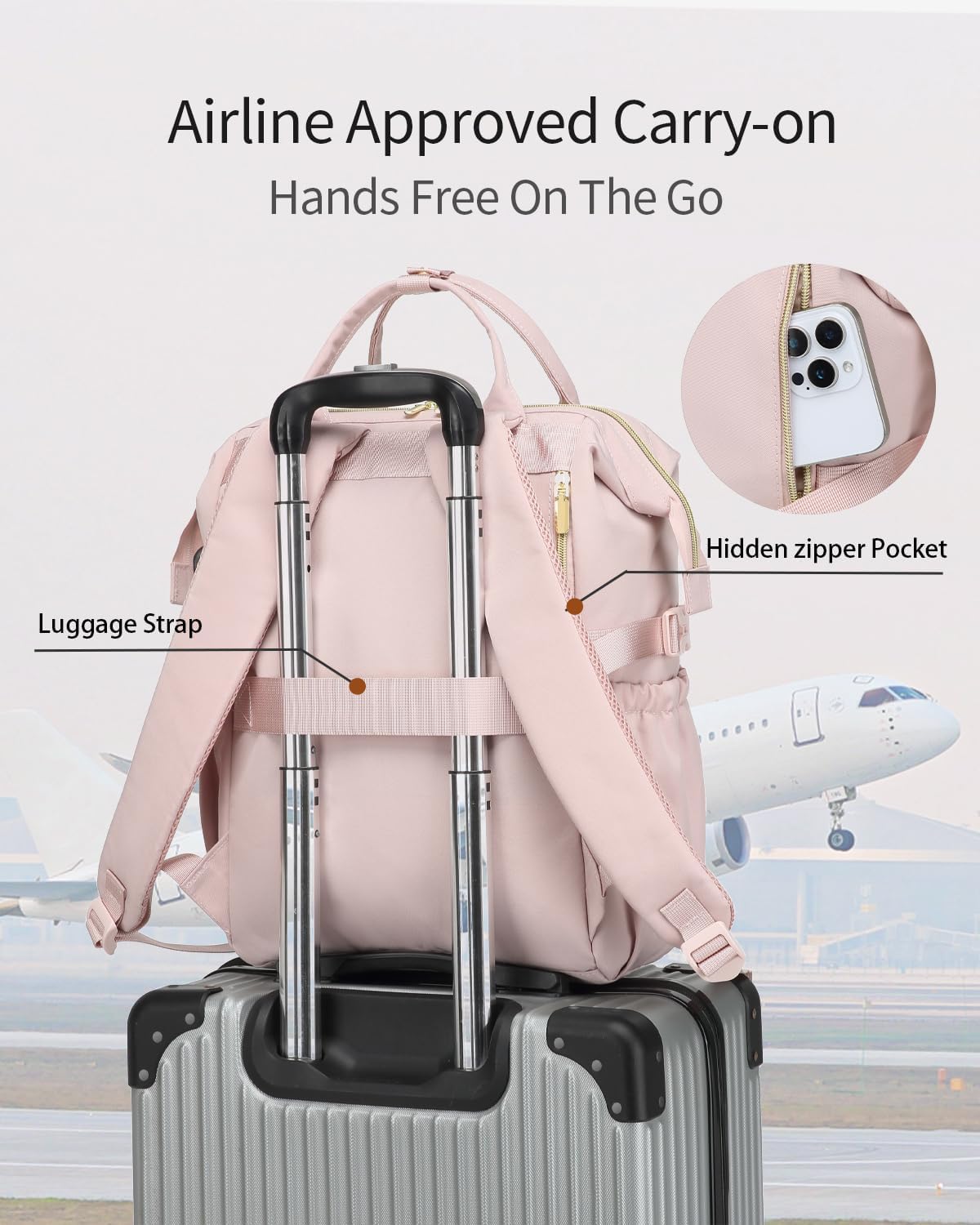 Computer Backpack for Women, Work Bag Laptop Bookbag with Cup Holder & USB Charger for Teacher Nurse College Travel Back Pack, Gifts, Beige Pink