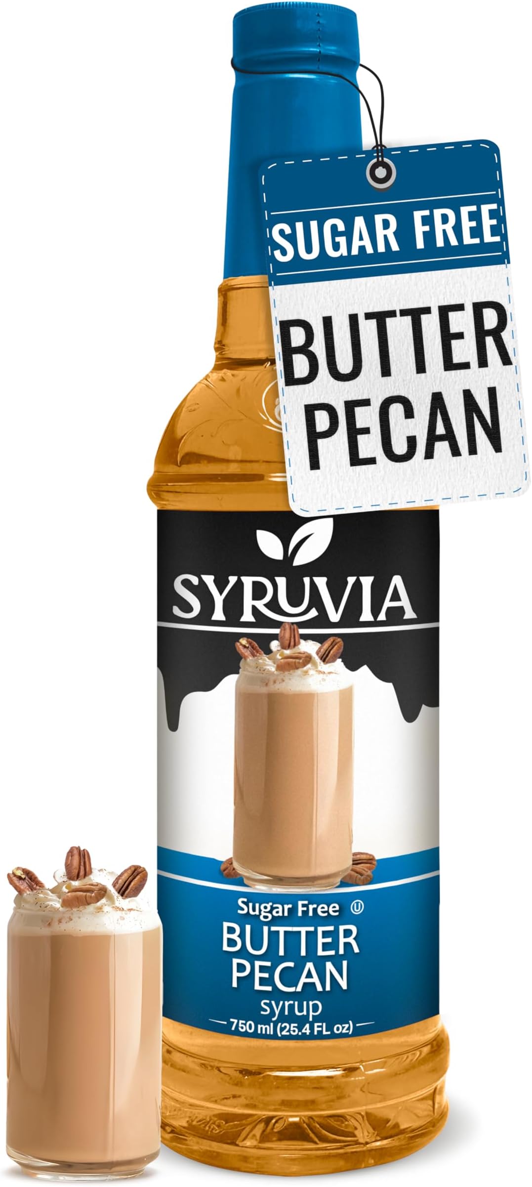 Syruvia Sugar Free Coffee Syrup, Butter Pecan Flavored Syrup for Drinks, Lattes, and Desserts – 25.4 fl oz