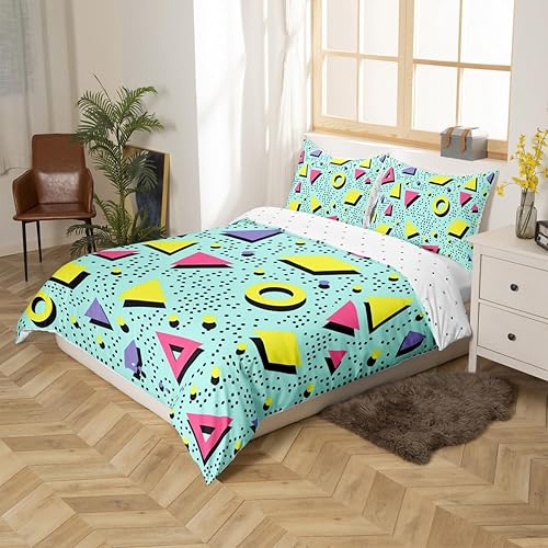 Miniatura 2 de Juego de funda de edredón estilo Memphis, tamaño matrimonial, diseño abstracto colorido con puntos funky para niños y niñas, funda de edredón