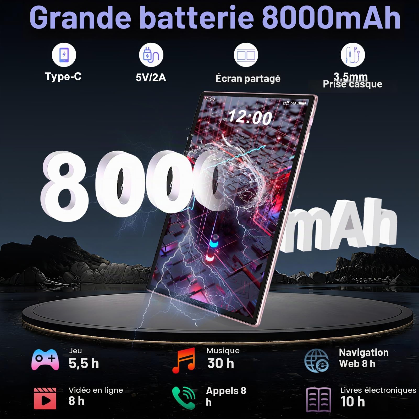 Nouvelle Tablette 10 Pouces Android Gemini AI, 22Go RAM+128Go ROM(TF/2To), Octa-Core 2.0Ghz, 5G+2.4G WiFi, 8000mAh Batterie, GMS, Widevine L1, BT 5.0, Tablettes Tactile avec Clavier Souris - Or rose