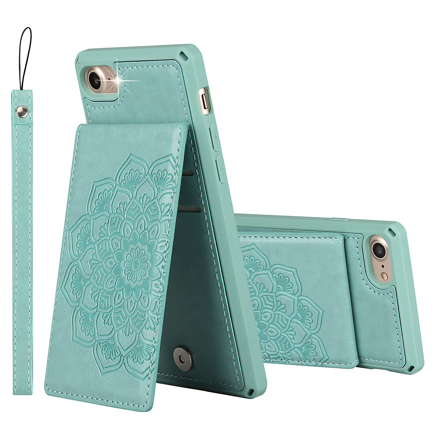 iPhone SE3 2022-iPhone SE2 2020-iPhone 8-iPhone 7-Flower Wallet case-Green