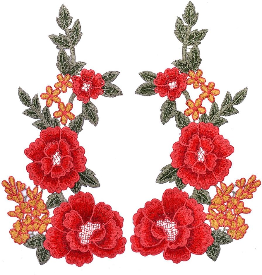 Mirror Pair Embroidered Floral Iron-On Applique Patch, Embroidery Patch by Set, 10-3/4" long, TR-11531