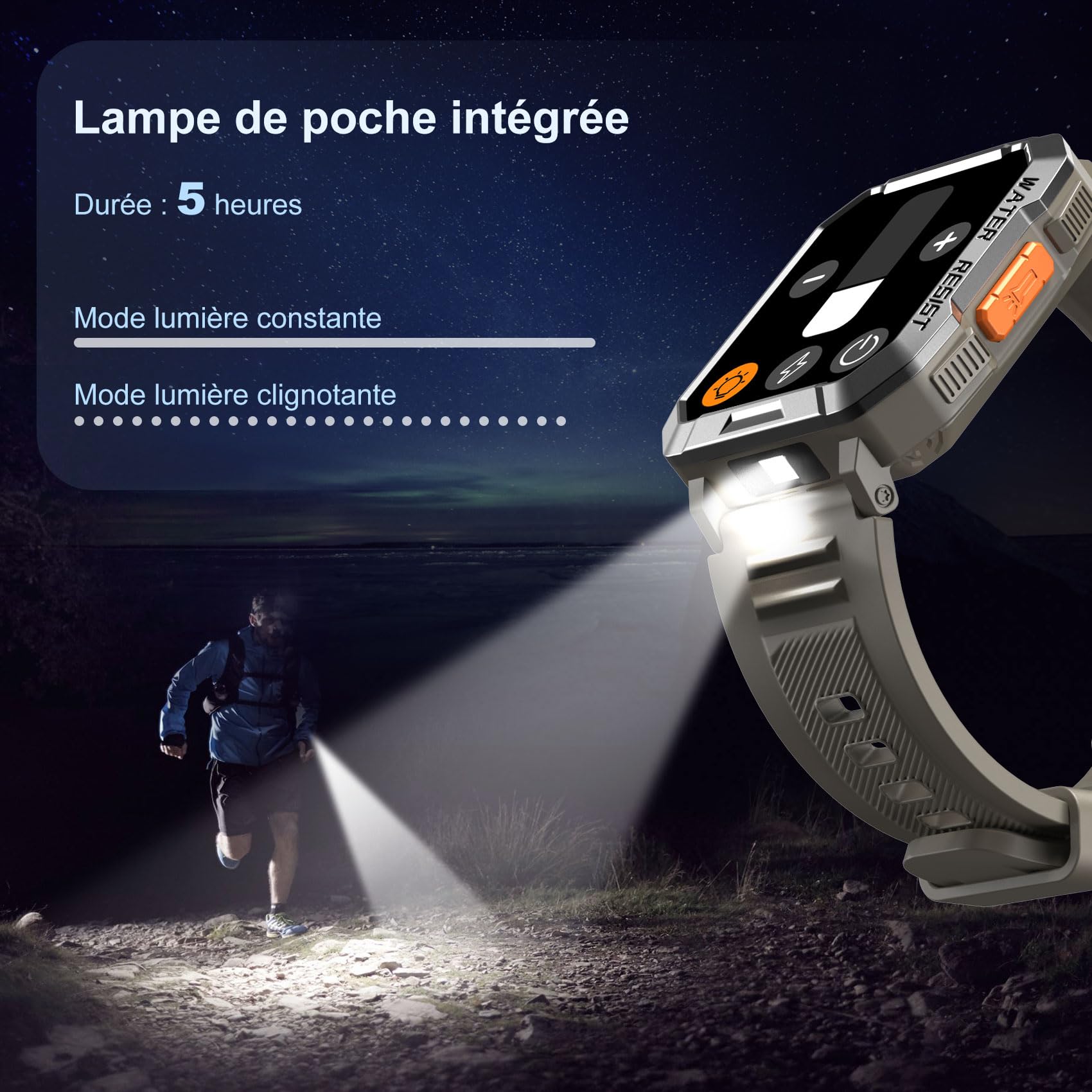 Blackview W60 Montre Connectée Homme, Fonction Ilumination, Double Bracelets, Écran 1.39" TFT, Cardiofréquence/SPO2 à 24 Heures, Analyse Sommeil, 100 Modes de Sport, pour Android/iOS (Kakhi)