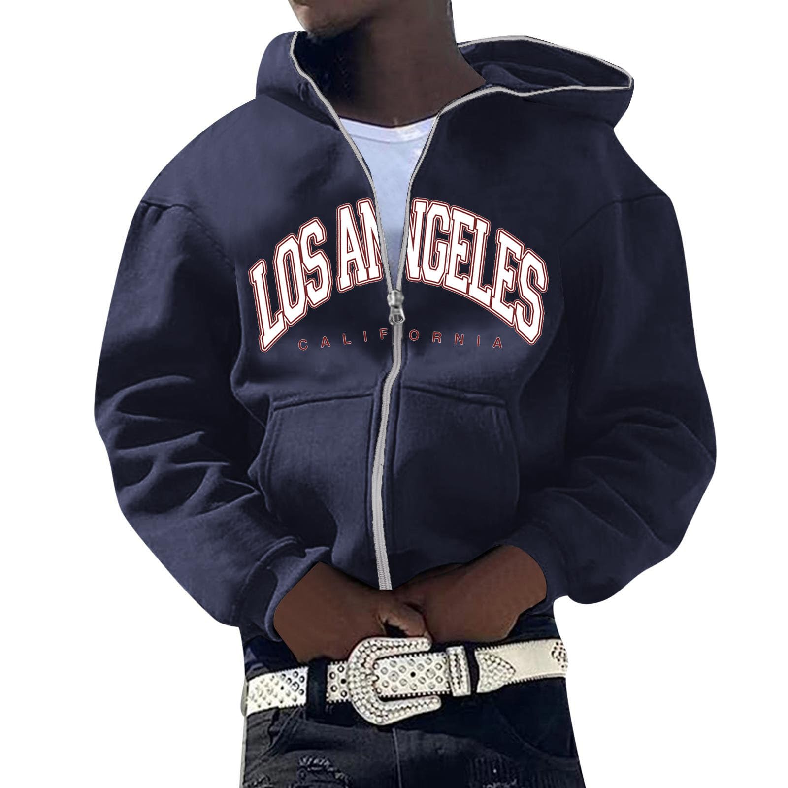 Sudadera con capucha y cremallera para hombre estilo hip hop casual 5