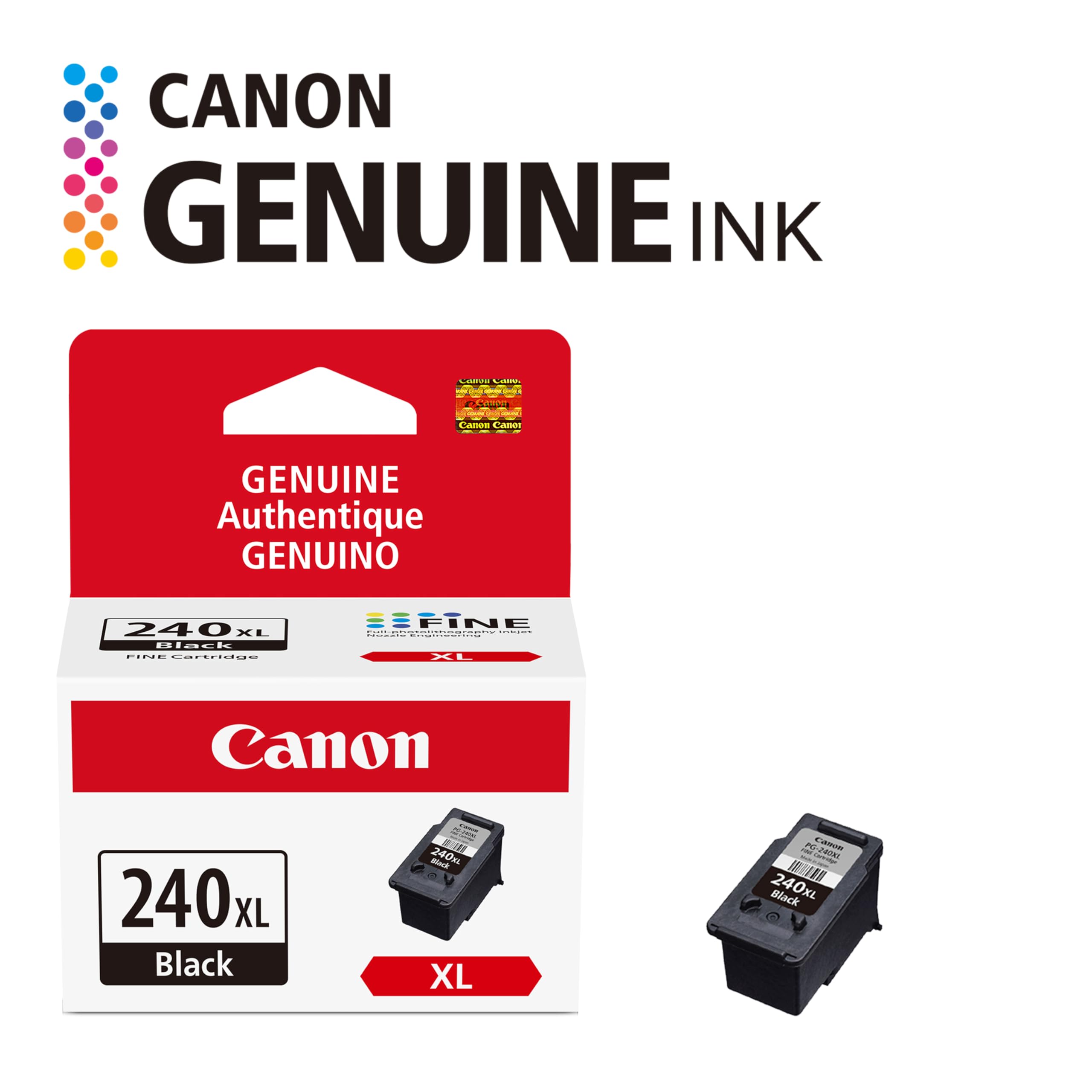 Canon PG-240 XL Genuine Black Ink Cartridge, Compatible with MG2120/3120/4120, MX512/432/472/372/392/522/532/452, MG2220/3220/4220/3520/3620, TS5120