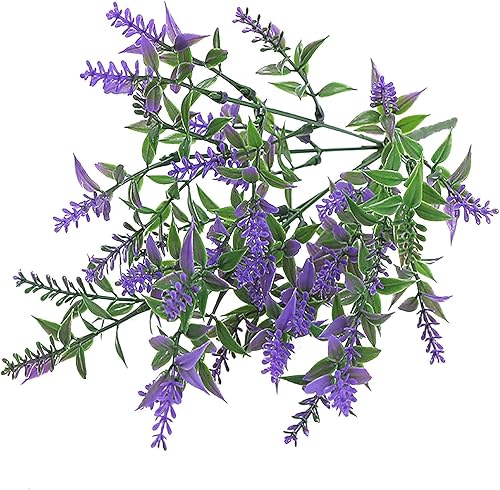 Flores falsas para exteriores, flores artificiales de seda de lavanda, flores de imitación de lavanda, planta verde, arreglo floral en maceta, flor
