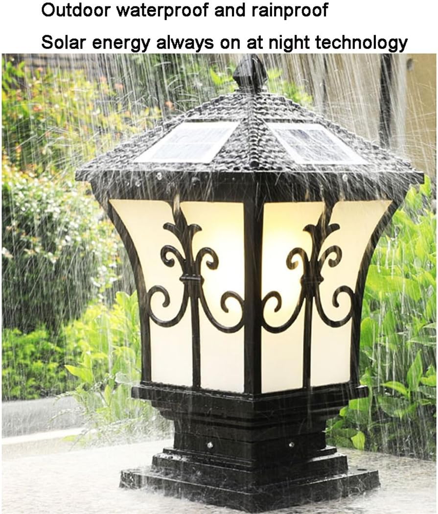 European Led Solar Powered Cap Light Waterproof Vintage Courtyard Pillar Light Outdoor Wall Pillar Headlight Solar Garden Lights for Wall Deck Post Patio Yard Stairway