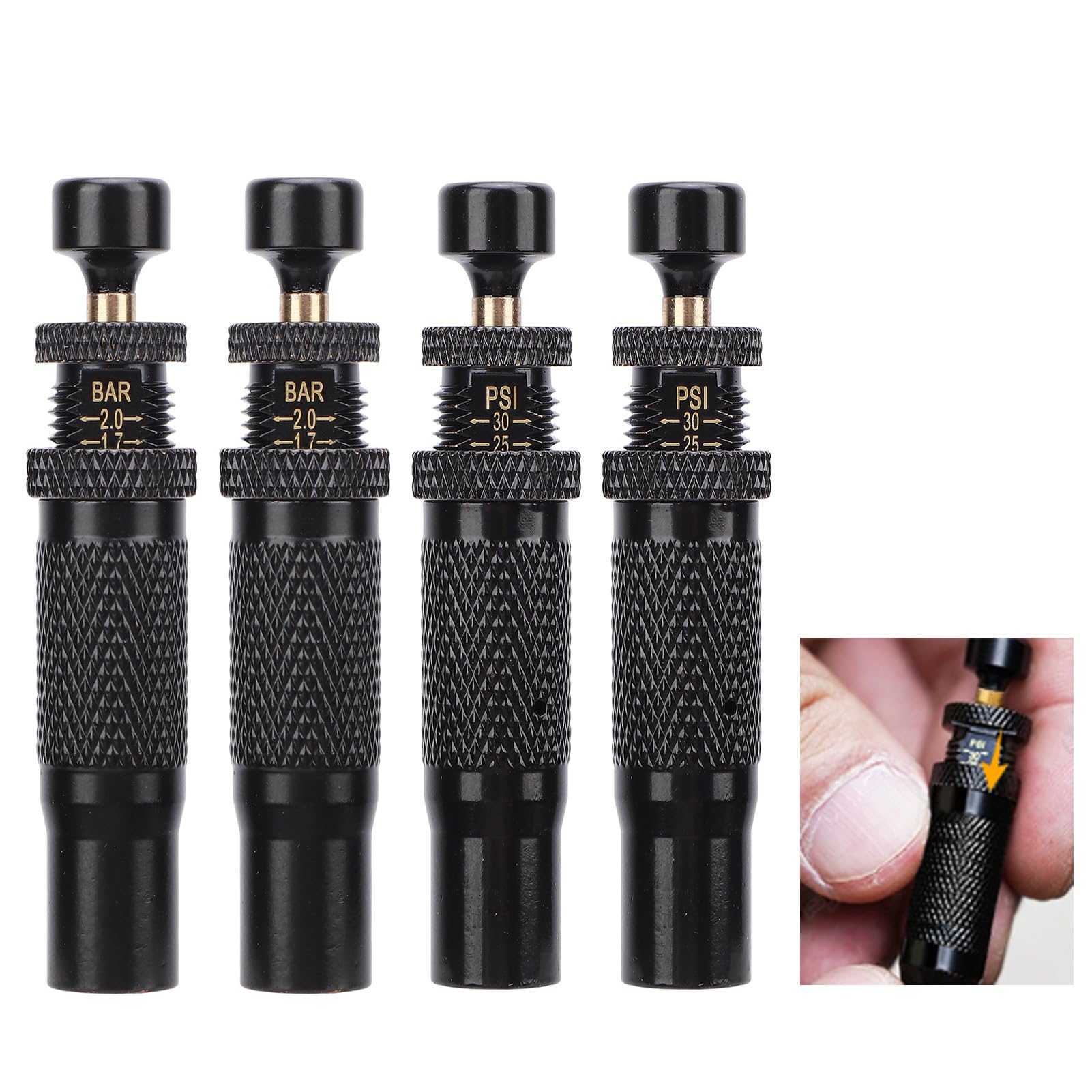 Sgonfiatore Pneumatici Regolabile 10-30 PSI per Fuoristrada 4x4 | Set 4 valvole in ottone ad alta resistenza, borsa trasporto inclusa, trasparente precisa, strumento di sgonfiag