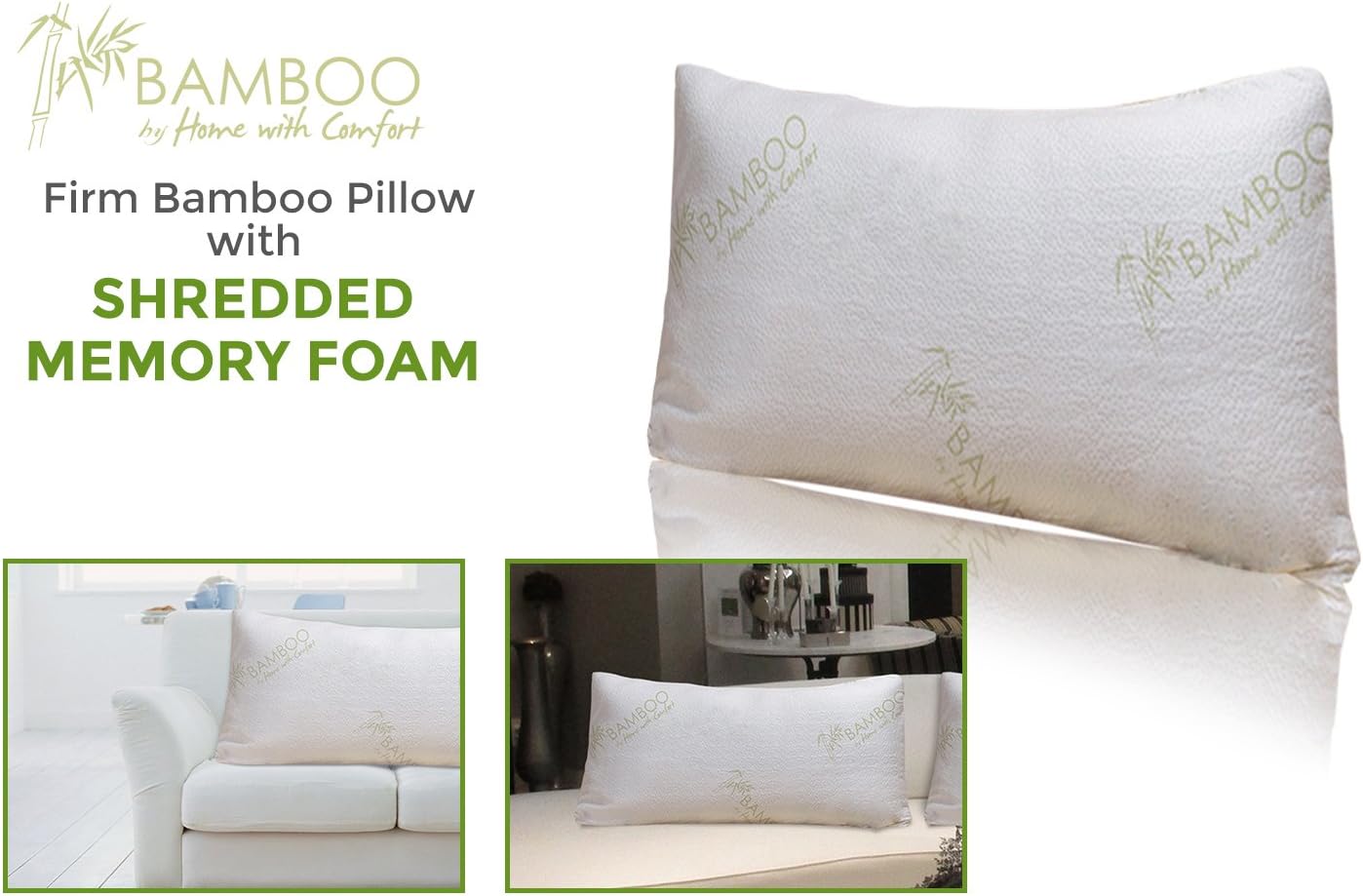Bamboo Shredded Memory Foam Queen Pillow with Removable Bamboo Cover
