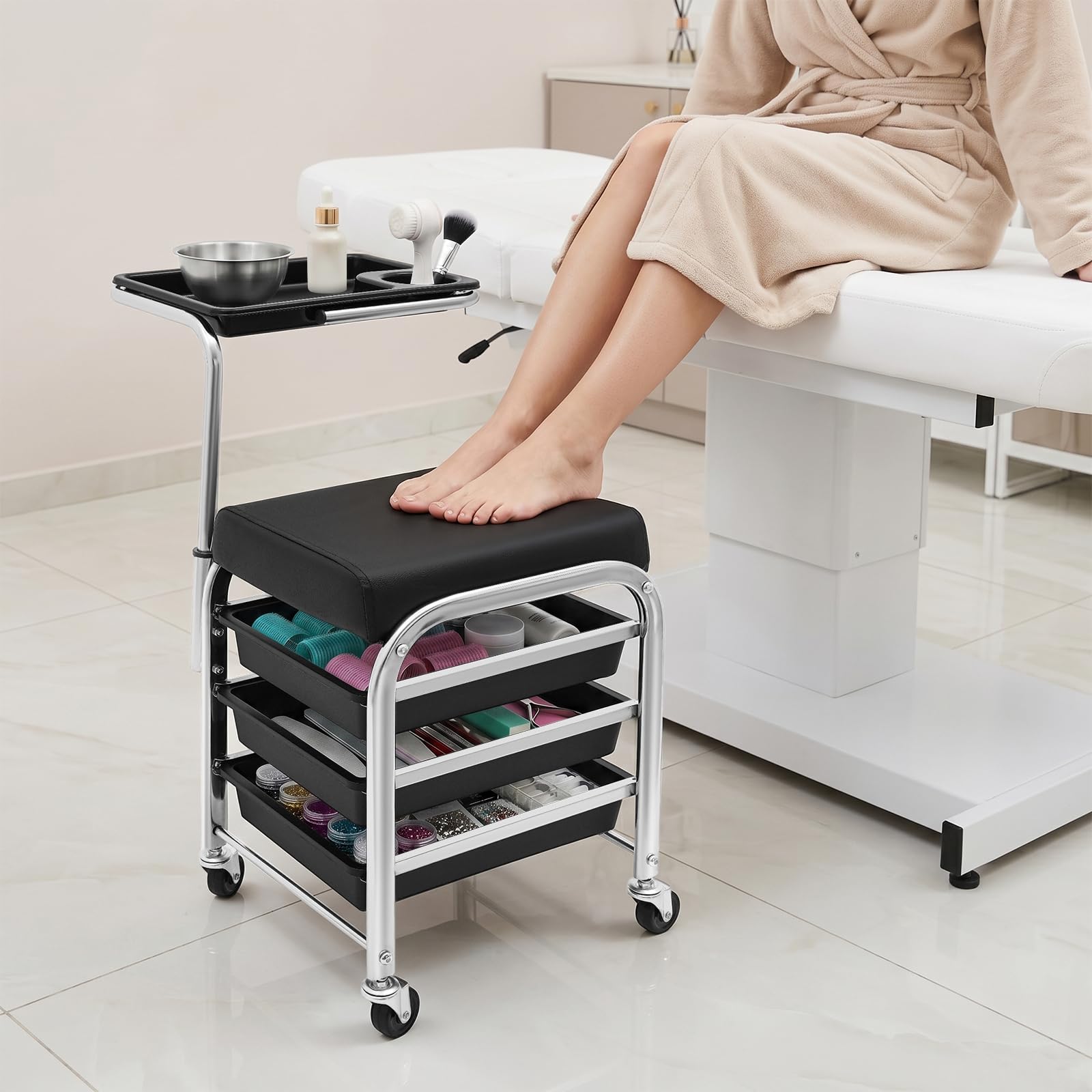 Carrello per attrezzi per manicure e pedicure, colore: nero