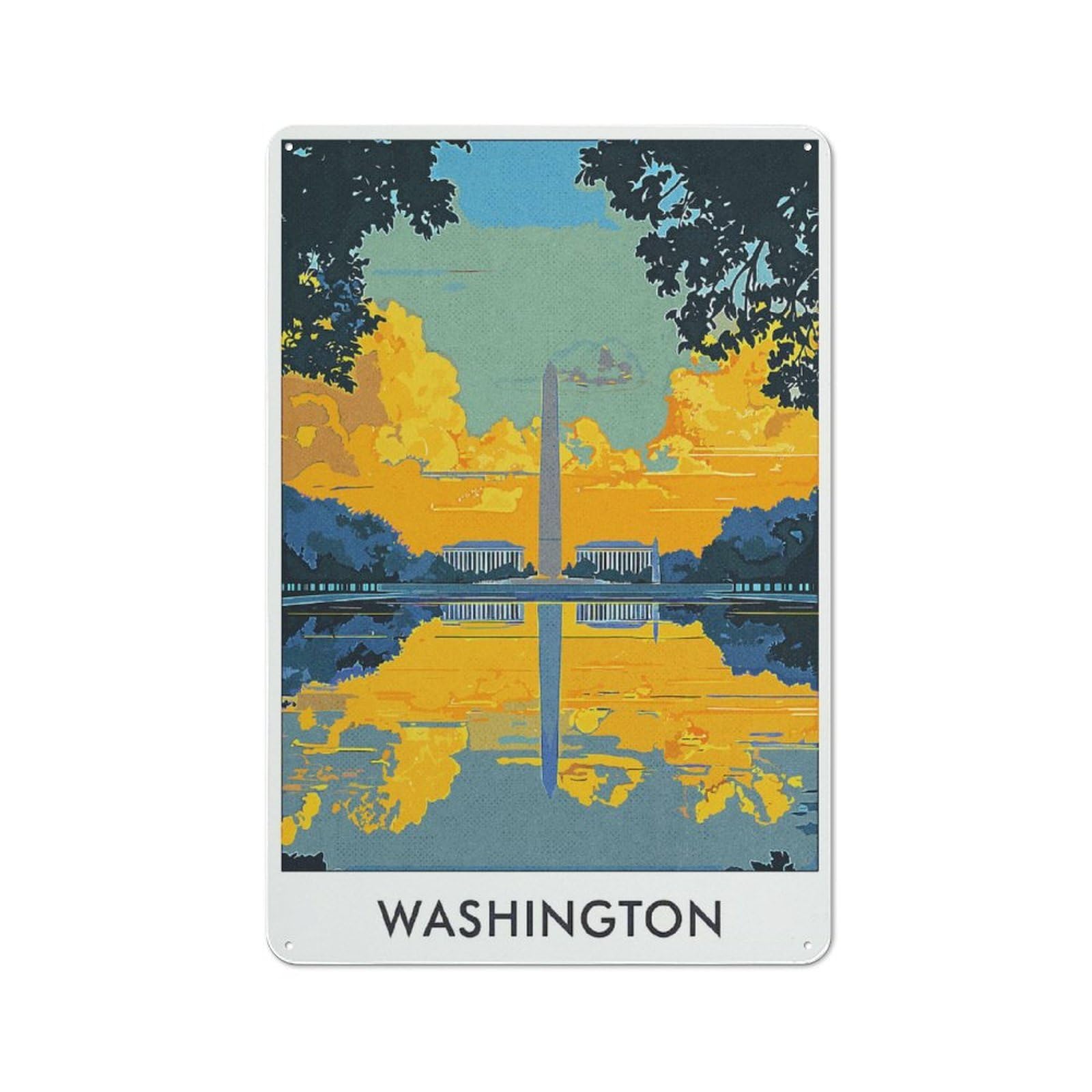 Junmoney Style-21 Metal Wall Plaque With Washington Dc Monument Design 30X20cm, Retro Room Wall Plaque For Home, Shop, Pub Or Studio Wall