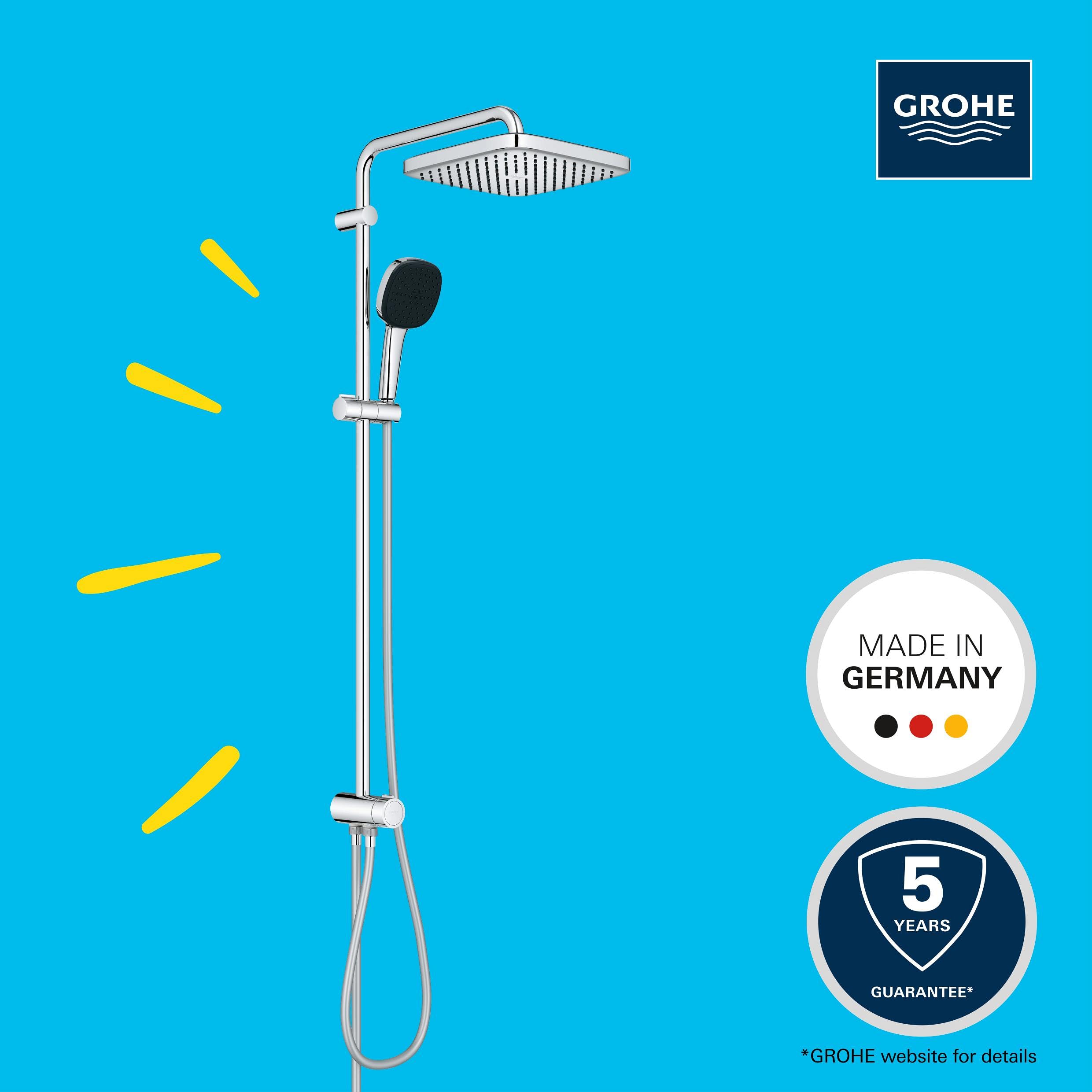 GROHE Vitalio 250, zestaw prysznicowy bez armatury, oszczędzający wodę, 8 l na min (deszczownica do istniejących armatury prysznicowej, 2 rodzaje strumienia, drążek prysznicowy 104 cm, system