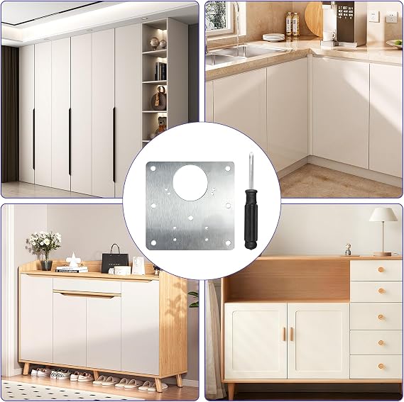 8 Pcs Kitchen Door Hinge Repair Plate, Cupboard Door Hinge Repair Plate with 48 Screws, Kitchen Cupboard Hinge Repair Plate for Kitchens, cabinets, Drawers, Doors and Windows, wardrobes, etc