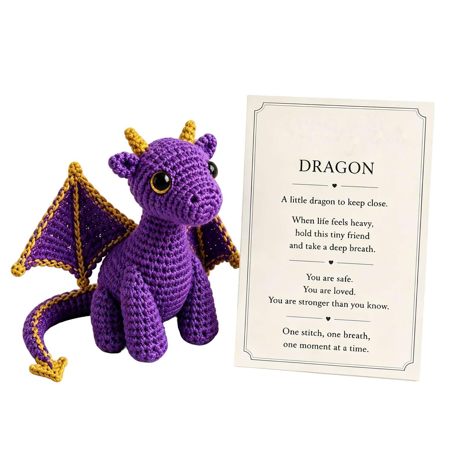 Crochet Dragon Stuffed Animal, Emotional Support Dragon With Card (Purple) — image 1