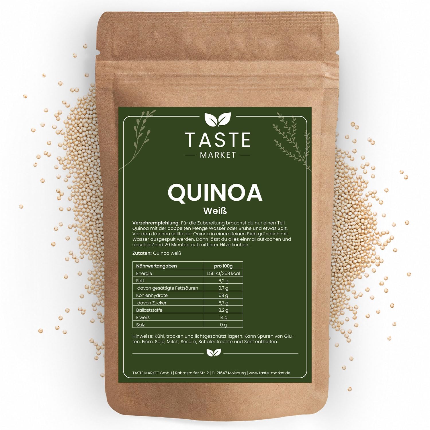 25 kg Quinoa – weiß – Pseudogetreide - glutenfrei & naturbelassen - Quinoa-Samen - Taste Market