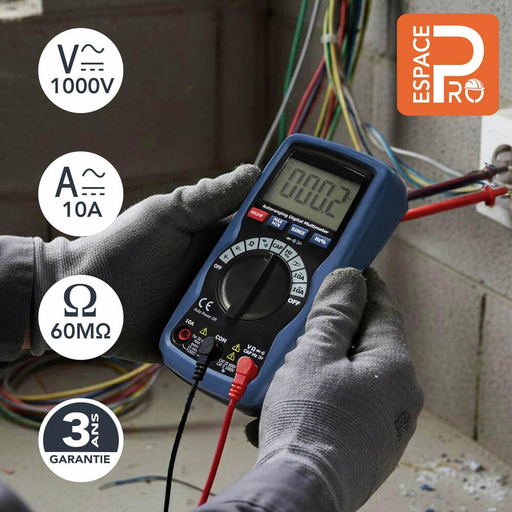 Multimètre digital professionnel, 9 fonctions, 1000V, calibrage auto, fonction sans contact, cat III - Tibelec