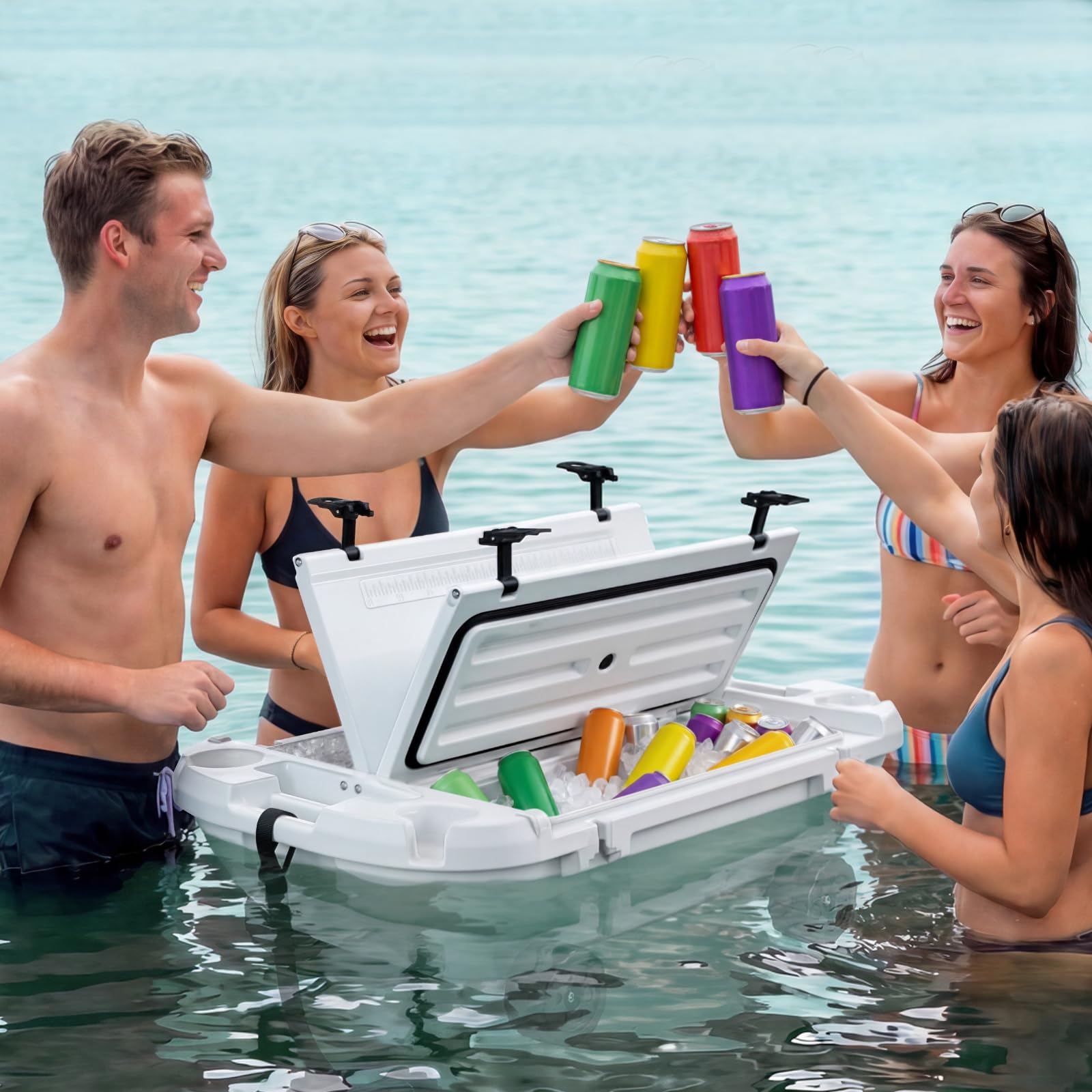VEVOR Nevera Flotante 37,9 L Enfriador Flotante para Agua y Tierra con Carcasa Rígida Aislada, Ruedas, Portavasos, Cuerda de Remolque, Asas Laterales para Playa Piscina Barco Bebida Hielo Color Blanco