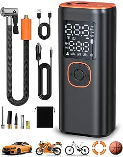 Tire Inflator Portable Air Compressor, 160PSI Fast Inflation Air Pump For Car Tires with Digital Pressure Gauge, LED Light and Auto Shut-Off Portable Air Pump for Car, Motorcycle, Bike