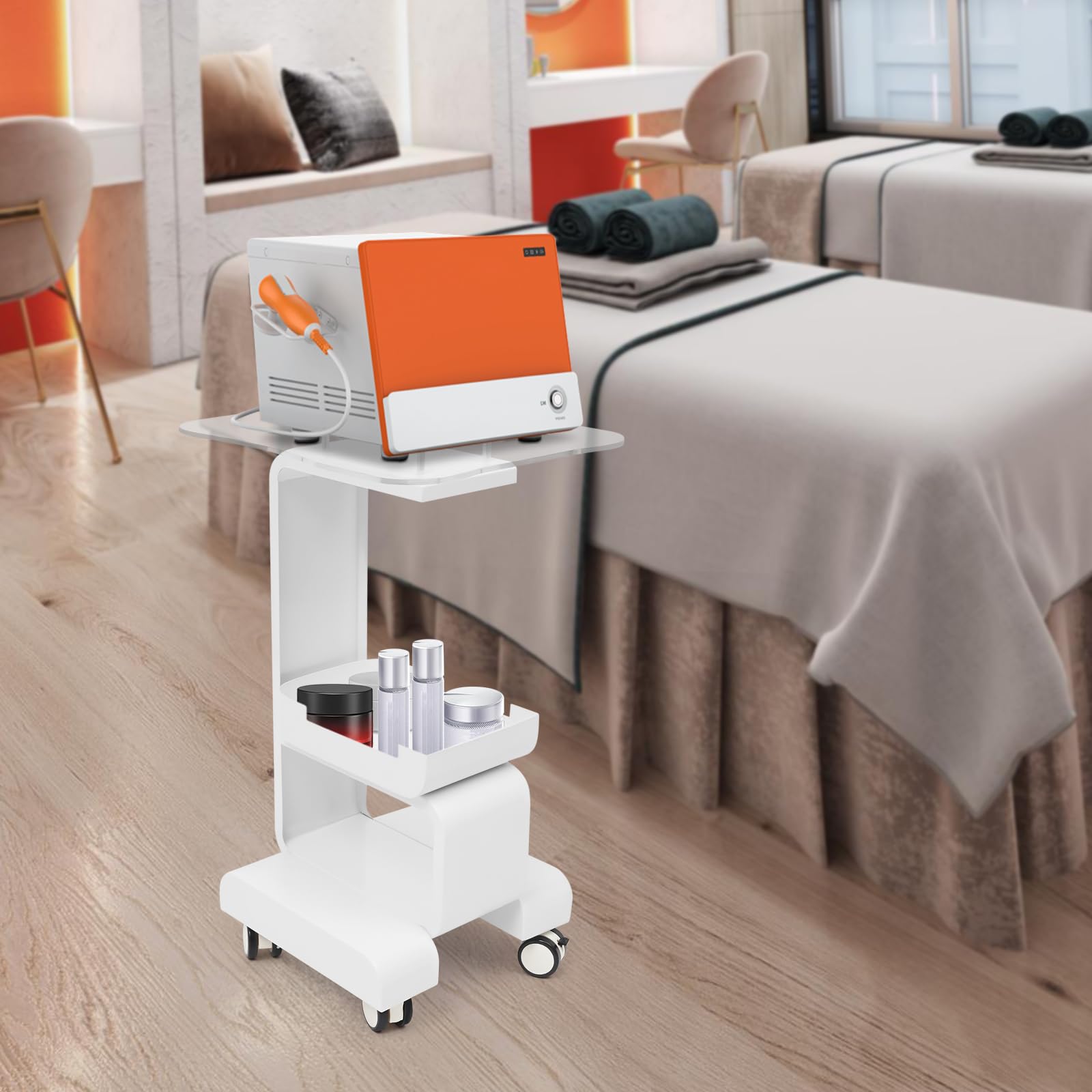 Esthetician Wózek na kółkach z zamykanymi kołami, stojak na maszynę kosmetyczną, pojemność 15 kg, do wyposażenia salonu i przechowywania instrumentów, mobilny wózek do salonu