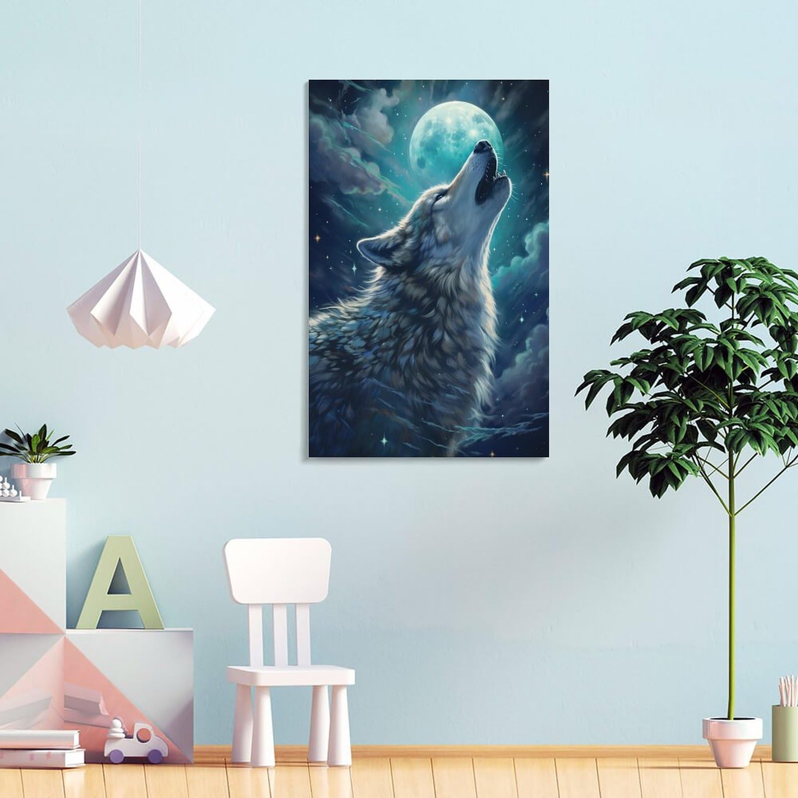 Poster Toile "Midnight Wolf Howl" - Décoration Murale Style Américain Abstrait - Pour Salon, Chambre, Bureau, Cadeau