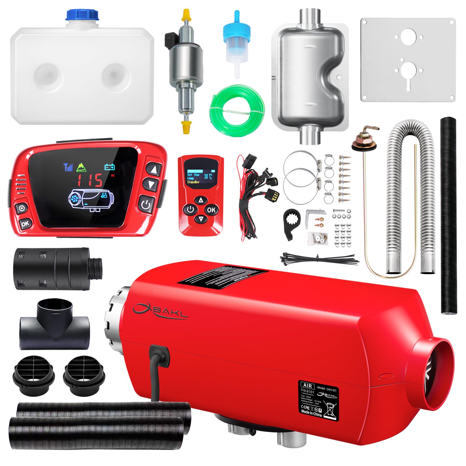 OBAKL 2-kW-Diesel-Heizgerät mit Aluminiumgehäuse, höhengeeignete 12-V-Diesel-Luftheizung, Standheizung mit LCD-Bedienfeld und Sprachansage für LKWs, Wohnmobile, Camper und Boote