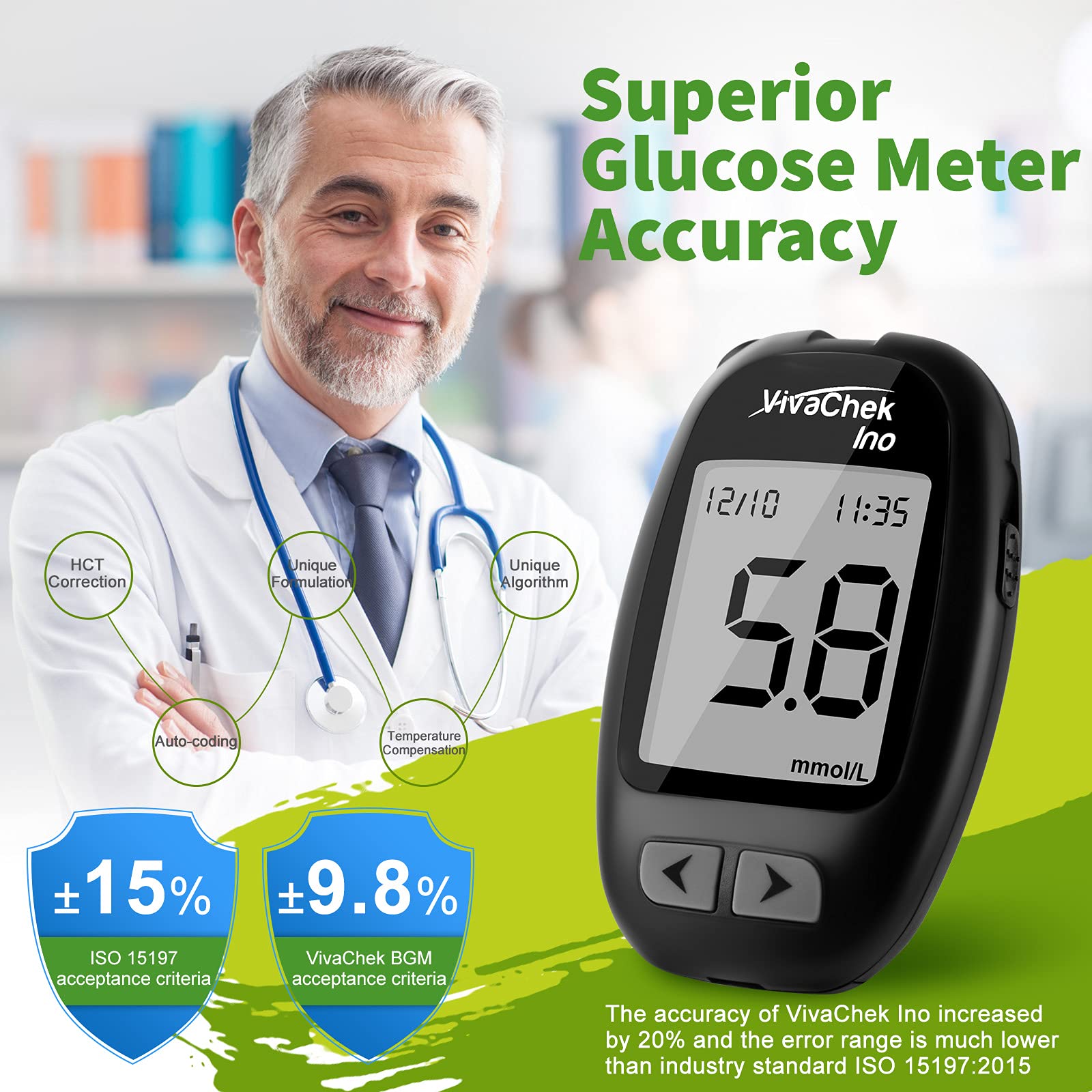 Blood Glucose Monitor Meter, Diabetes Test Kit [2021 Upgrade VivaChek