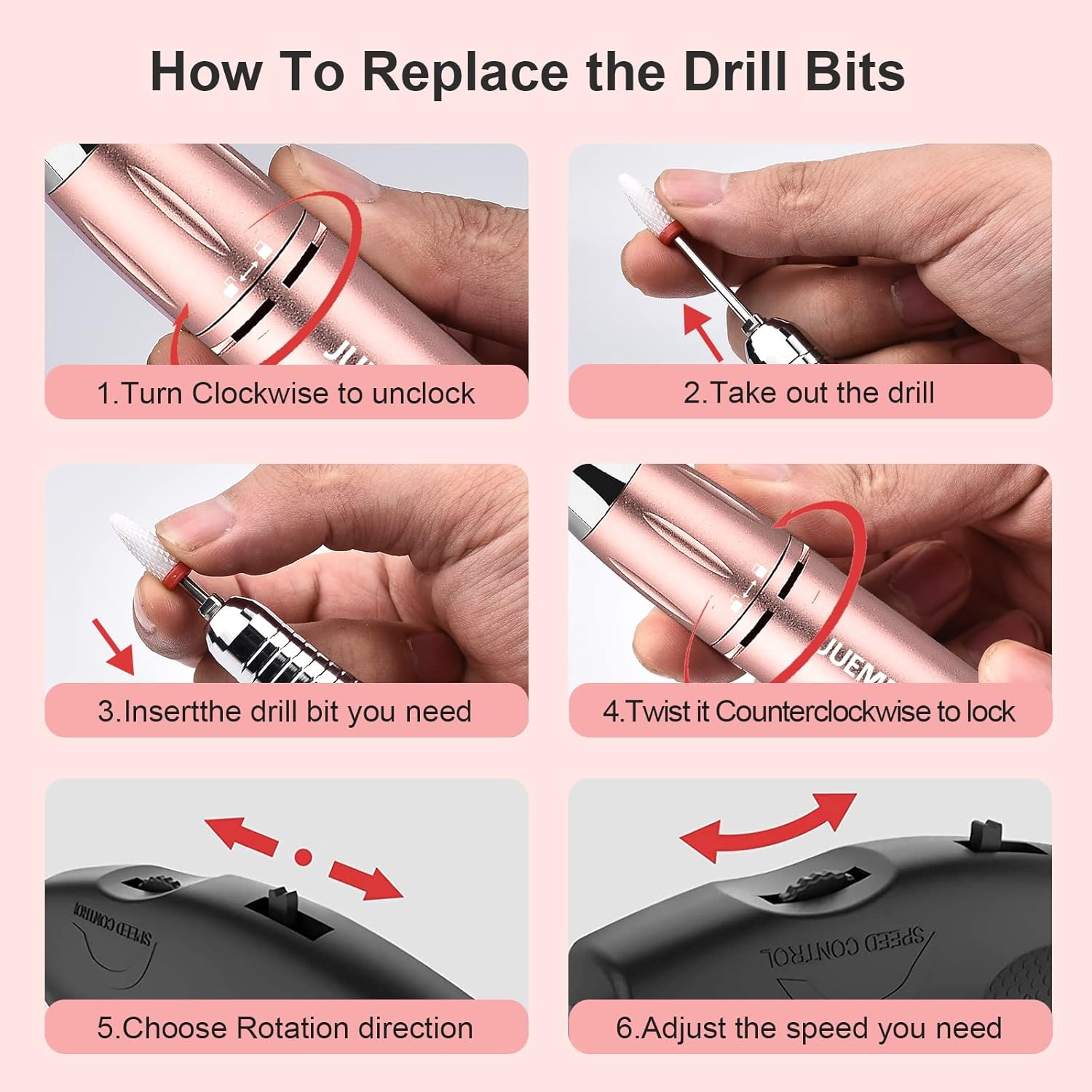 Portable Electric Nail Drill Kit 35000rpm,JUEMEL Electric Nail File with 17pcs Bits,Sanding Bands and Brush,Efile Set for Acrylic,Gel Nails (Variable Speed,Bits Chuck Lock,Forward & Reverse Rotation) : Beauty & Personal Care