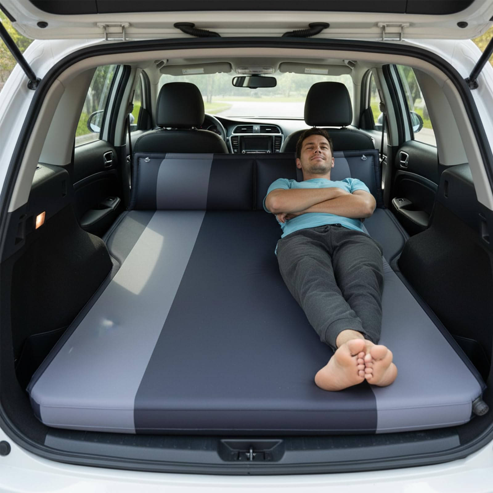 Materac samochodowy SUV, materac do bagażnika samochodowego dla 2 osób, składane łóżko samopompujące z regulowaną poduszką, 5 cm, do wygodnego snu, domu, na zewnątrz i w podróży