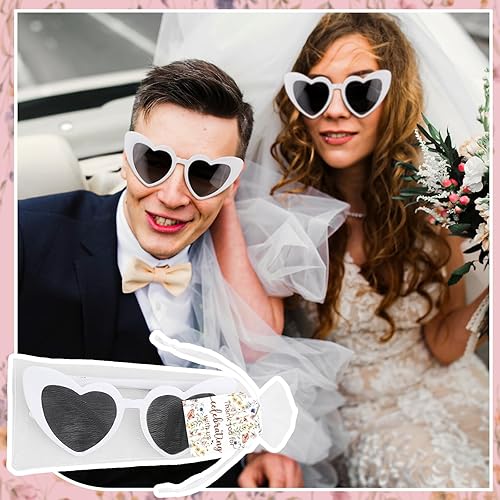 Miniatura 3 de Chapou 50 Set White Heart Shaped Sunglasses Bulk Wedding Bridal Shower Bachelorette Sunglasses Party Favors Gifts for Guests