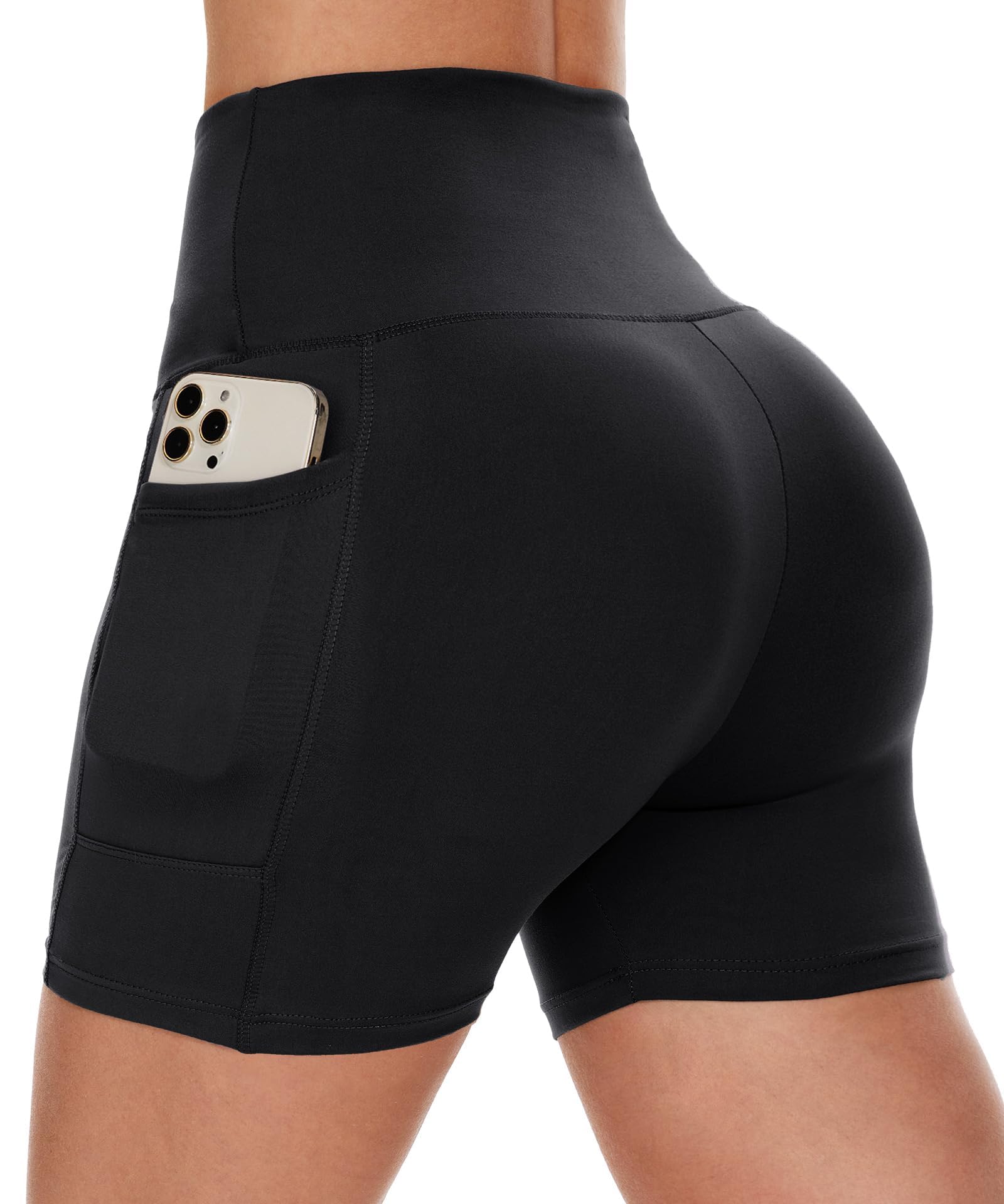 Workout Biker Shorts Women with Pockets - 3"/5" High Waisted Spandex Booty Tummy Control Gym Yoga Shorts