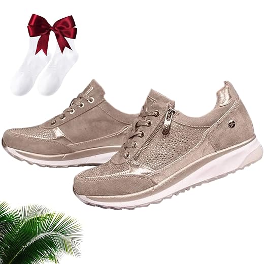 Gabbor Baskets Orthopédiques avec Fermeture éclair, Baskets Décontractées avec Soutien De La Voûte Plantaire pour Femme, Chaussures De Tennis Confortables à Enfiler