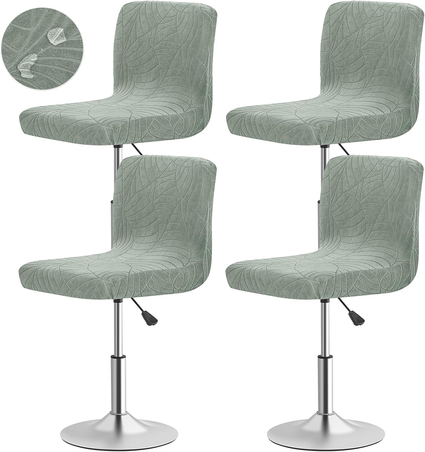 Gollense Stretch Bar Stool Covers with Backs, 4 Pack Water Resistant Jacquard Pub Counter Dining Chair Covers, Square Swivel Barstool Seat Slipcover with Elastic Bottom (Dark Grey)