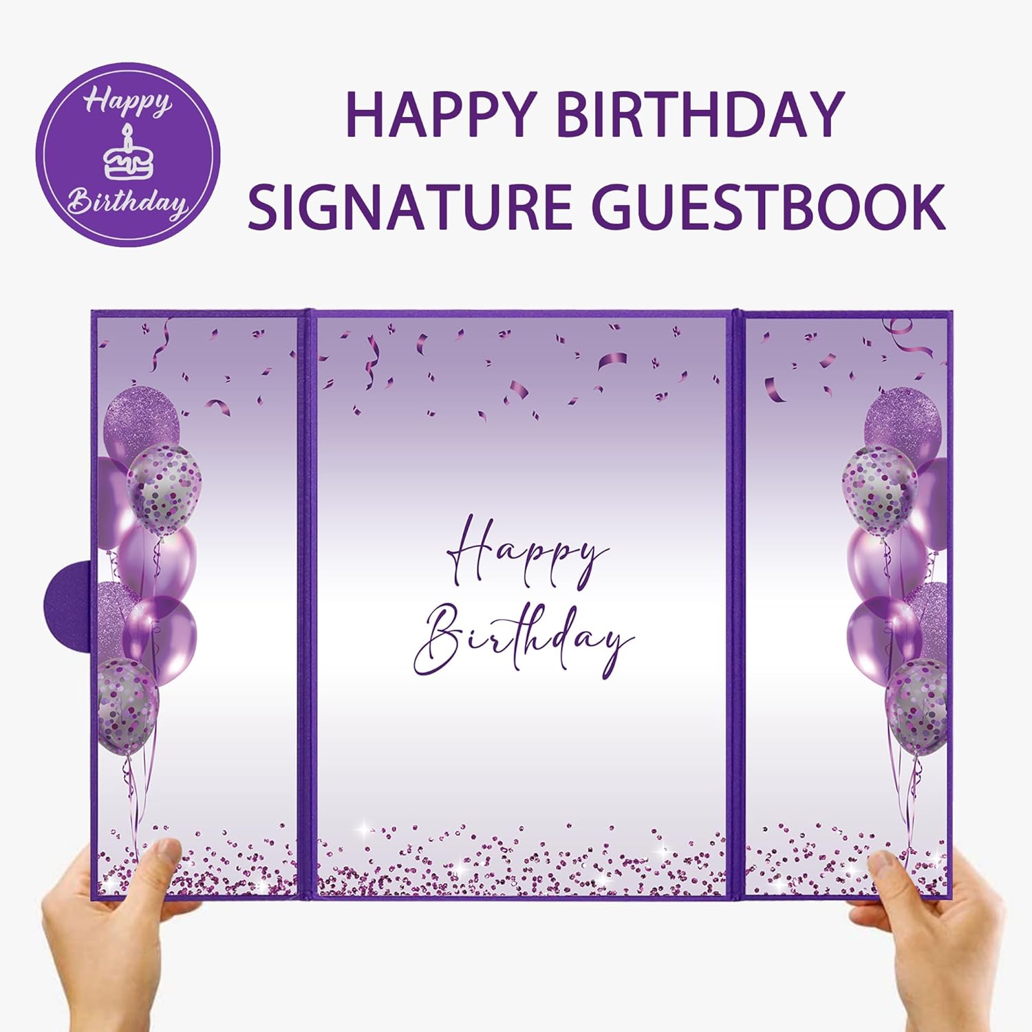 DARUNAXY Purple Birthday Party Decorations, Happy Birthday Alternative Signature Guestbook for Women Girls Happy 30th 40th 50th 60th 70th 80th Birthday Gifts Signing Card Board Party Supplies - Image 3