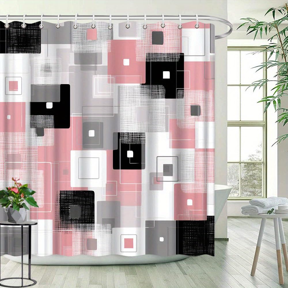 Rideau de douche anti-projections géométrique pour sol sec 140 x 170 cm