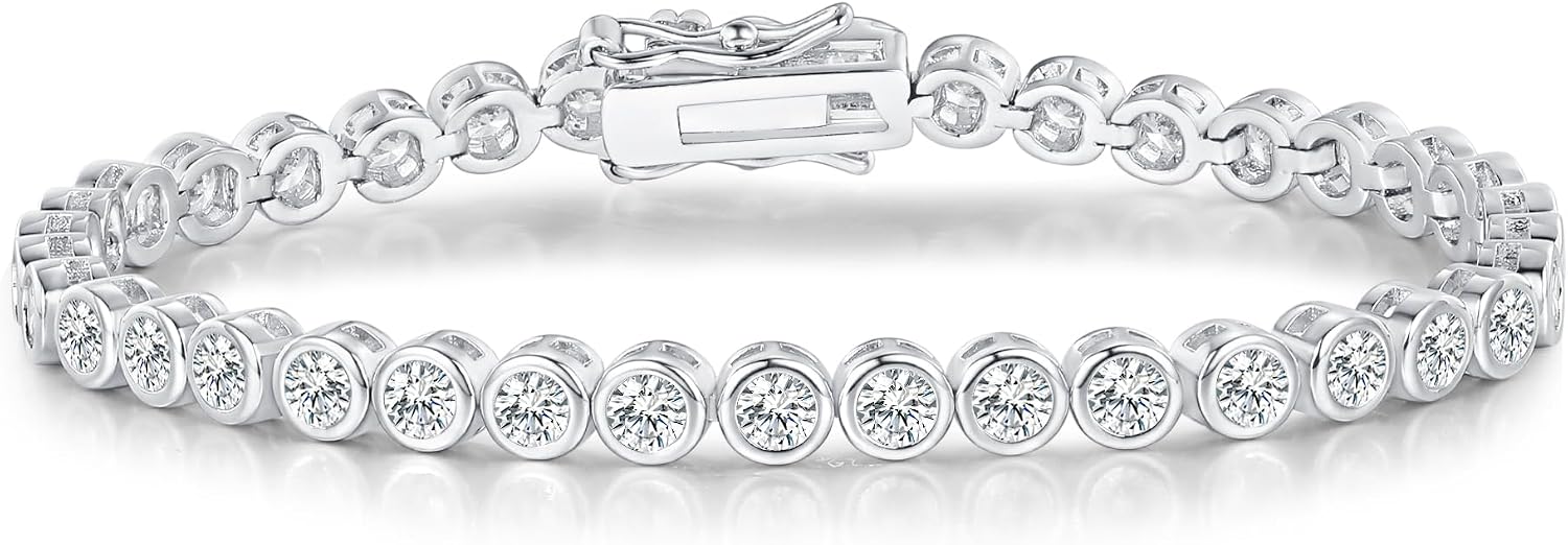 Gemsme Tennis Bracelets for Women, 18K White Gold Plated Cubic Zirconia CZ Bracelet, Round Halo Bezel Marquise Rectangle Link Jewelry for Party Gift, 6.3-7.1 Inches