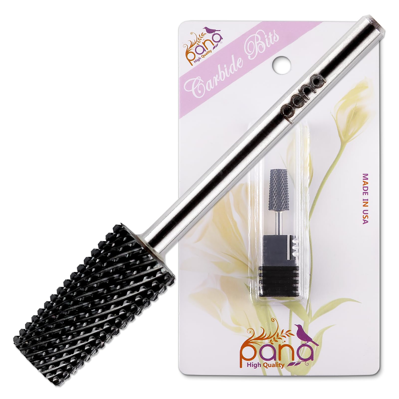 PANA Tapered Barrel Carbide 3/32" Shank Size - (Black, Medium Grit) - Fast remove Acrylic or Hard Gel Nail Drill Bit for Manicure Pedicure Salon Professional or Beginner